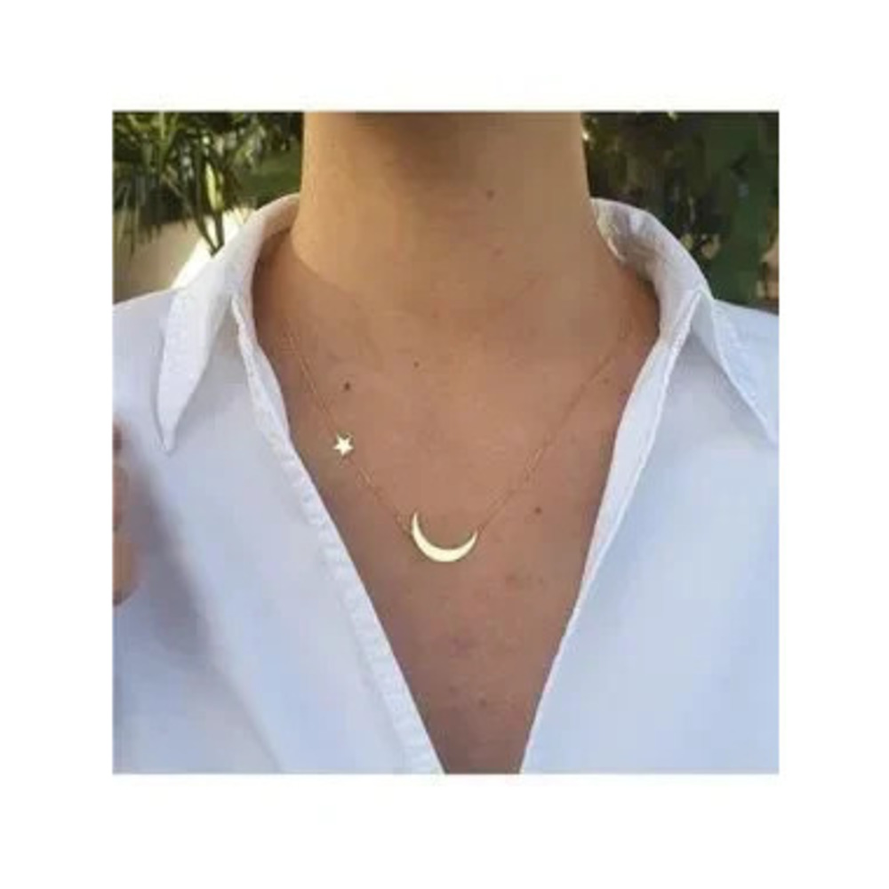 Gold 14k Gold Plated Moon & Star Chain Necklace